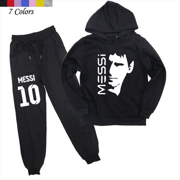 

football star messi printed children clothes set kids cotton hoodies trousers boys girls casual hooded coat harem pants, White