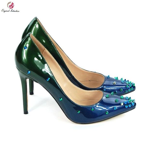 

dress shoes summer women heels party fashion pumps rivet thin pointed toe pu microfiber slip-on heel height 12-14cm size 35-45, Black