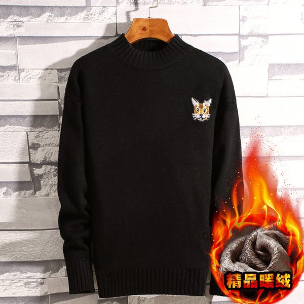 

sweater knit men's thickened half turtleneck plush bottomed youth wear, White;black