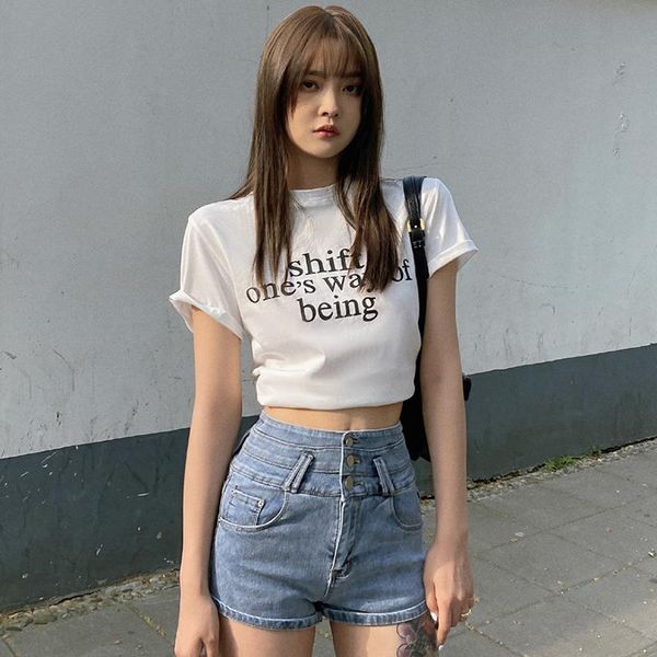 

women's t-shirt basic casual cotton t-shirts women letters "shift one's way of being " printed round neck short sleeve w, White