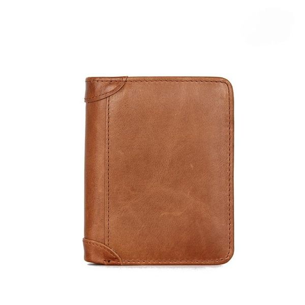 

genuine leather men short wallet real crazy horse anti-theft lining vintage male purse po sim holder wallets, Red;black