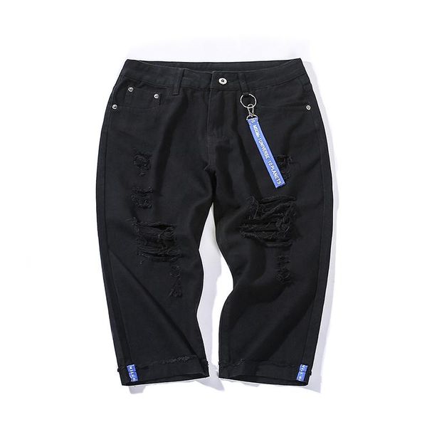 

men's denim shorts men big size 5xl jeans trend mens black 7 length, White;black