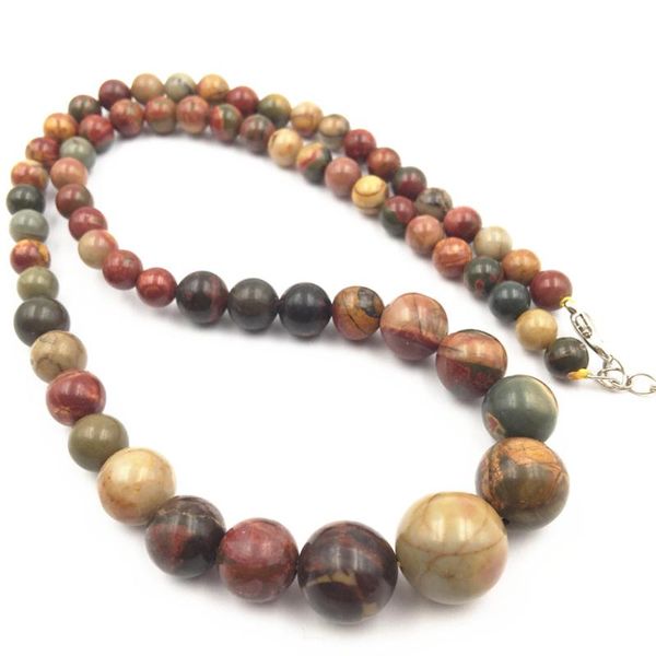 

chokers vintage style necklace for women natural stone picasso jaspers statement 6-14mm round beads tower chain choker clavicle 18" a44, Golden;silver