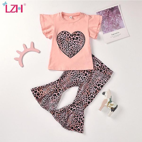 

short-sleeved t-shirt+leopard trousers outfit for kids thin section summer children clothes sets casual baby girls suit clothing, White