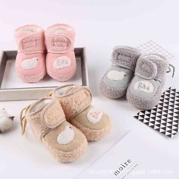 

walker toddler shoes baby winter plush thickened warm 0-1-year-old ox tendon sole teddy velvet