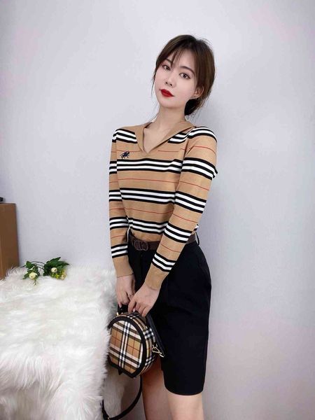 

luxury brand t shirt and polos 2021 autumn fashion knitwear women's b home embroidery european goods british leisure stripe lon, White