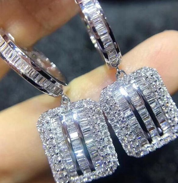 

new jewelry never fade 925 sterling silver princess cut white z cz diamond gemstones dangle earring women clip earring wjl3430