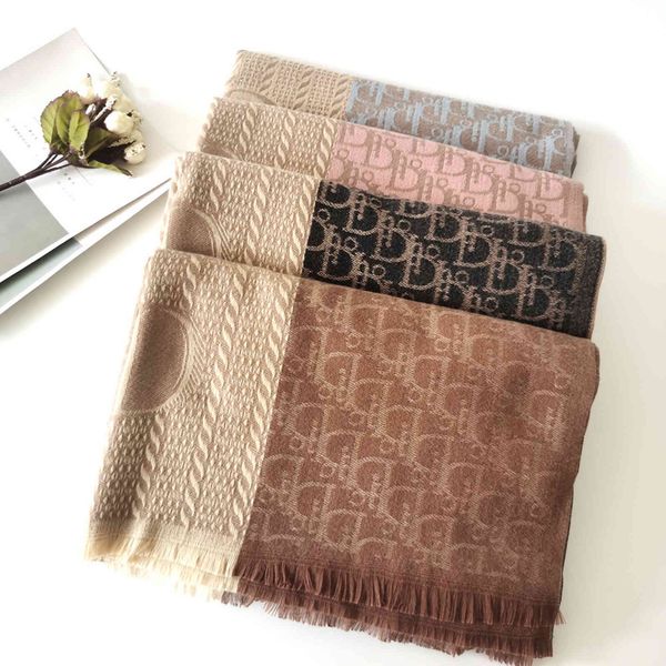 

design winter scarf female korean imitation cashmere letter color matching warm shawl men's scarf, Blue;gray