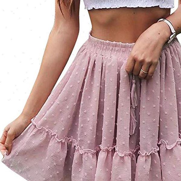 

38 high waist a line women skirts mini pleated ruffle cute beach short fashion korean kawaii chiffon, Black