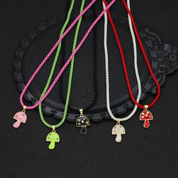

pendant necklaces fashion zirconia cartoon imitation mushroom necklace for women men colorful simple cute charm jewelry gift, Silver