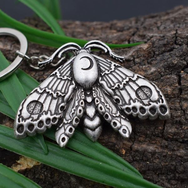 

keychains 1pcs dead head skull wicca moon moth butterfly keychain dainty insect jewelry, Silver