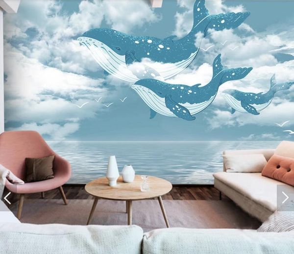 

wallpapers nordic blue sky whale fish wall mural po wallpaper for living room tv sofa backdrop paper home decor 3d murals