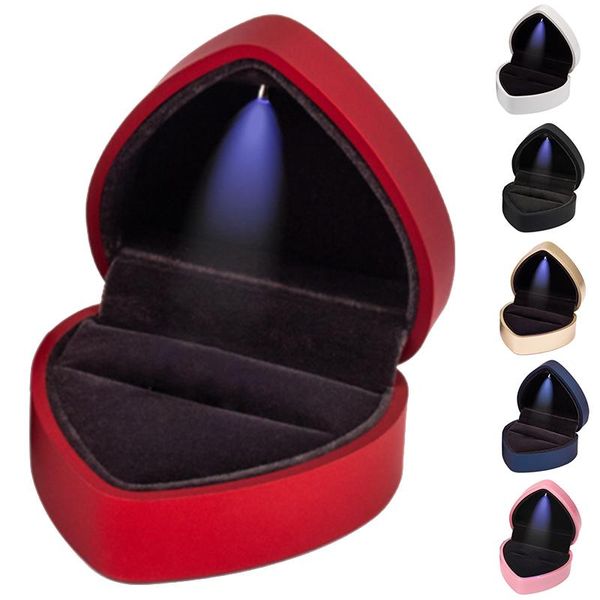 

jewelry pouches, bags heart-shaped led wedding ring box with display storage case, Pink;blue
