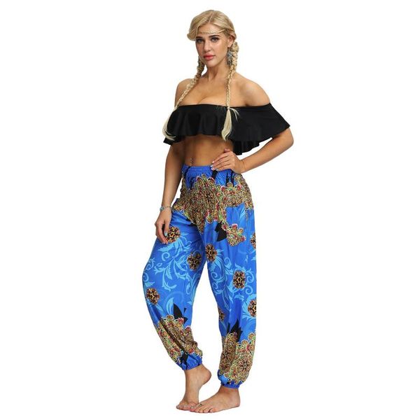 

women's pants & capris 3d printing white casual ethnic wide-leg thailand yuga trousers wide waist polyester anti-mosquito bloomers, Black;white