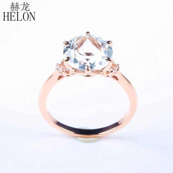 

cluster rings helon special solid 10k rose gold 10mm round three stone 100% genuine natural white z romantic engagement fine jewelry ri, Golden;silver