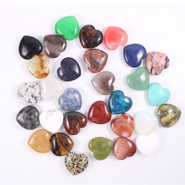 

30mm heart ornaments natural rose quartz turquoise stone naked stones decoration hand play handle pieces accessories, Black