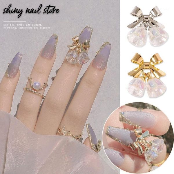 

5pcs fashion 3d nail rhinestones diy art decorations jewelry bows bell crystal button snsj101, Silver;gold