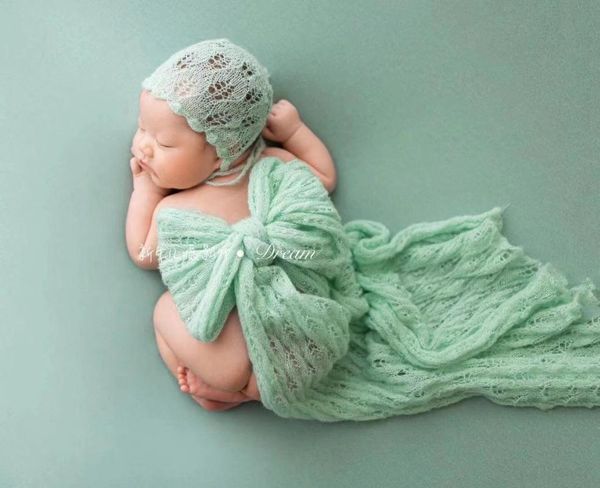 

blankets & swaddling 2m knitted born wrap and hat set for pography props hollow baby swaddle studio po accessories