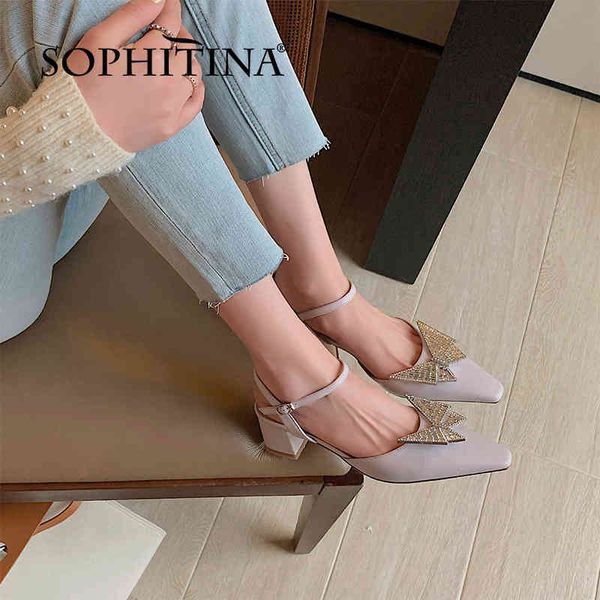

sophitiina genuine leather summer women shoes sandals square heel sweet style butterfly-knot party square toe ankle buckle fo268 210513, Black