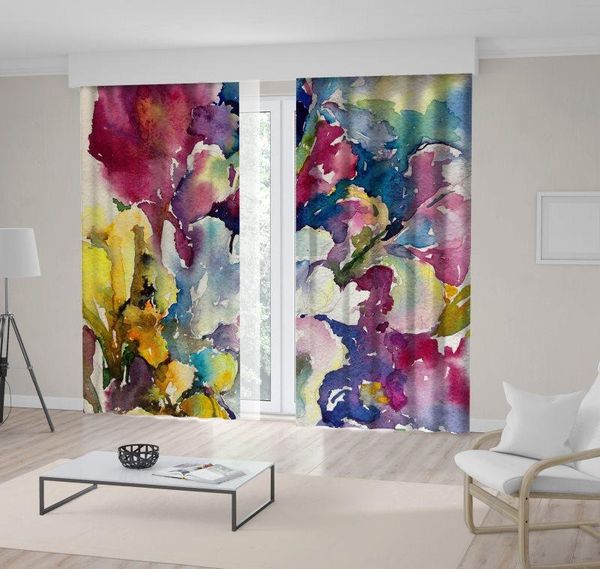 

curtain & drapes abstract flowers bouquet modern colorful watercolor artwork yellow purple blue
