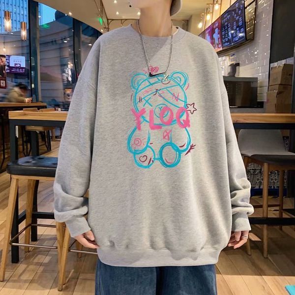 

mens sweater cartoon round neck sweater men's hoodless autumn lazy wind spring and coat loose trend versatile salt, Black