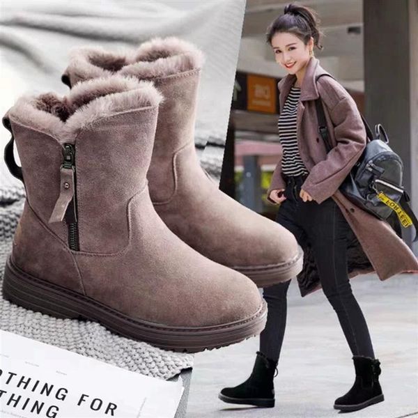 

boots mulheres botas women winter snow warm flat plus size platform lace up ladies women's shoes female, Black
