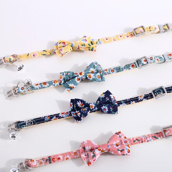 

cat collars & leads floral print bowtie collar safety break away cotton necktie for cats bell belt tie kitty accessories