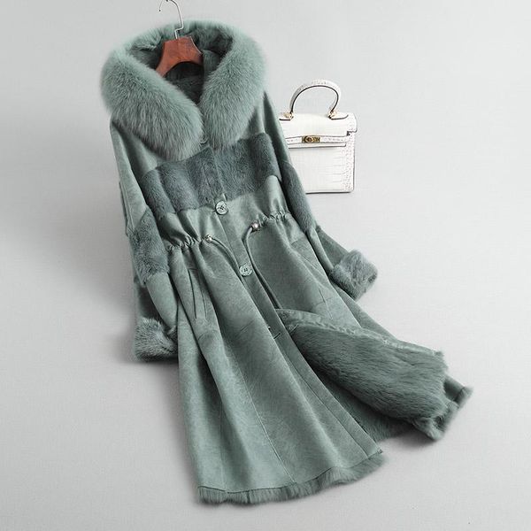 

women's fur & faux natural liner parka coat female winter real hooded shearing jacket women 2021 korean vintage hiver 091602, Black