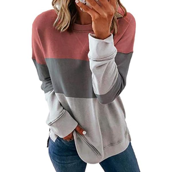 

women's blouses & shirts striped t shirt long sleeve spring autumn women casual o-neck female loose patchwork stitching contrast color, White