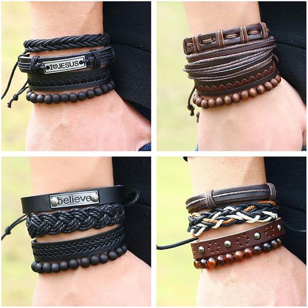 

tennis 4pcs/sets handmade wrist leather bracelet & bangle women mens bracelets sets pulseira masculina jewelry charm bileklik, Golden;silver