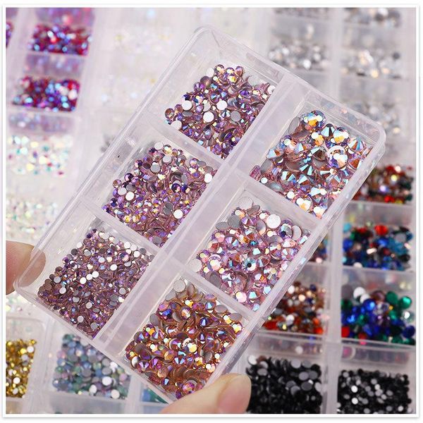 

nail art decorations 13colors 6grids 900-1000pcs mix ab crystal flat back rhinestone diamond gem 3d glitter decoration for nails accessories, Silver;gold