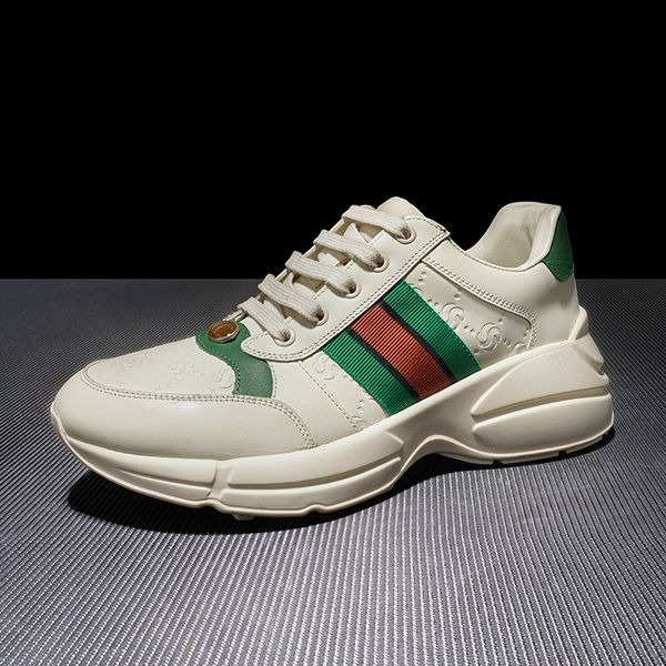 

trendy classic heightening daddy's men's color contrast function sports casual embossed leather running shoes men, Black