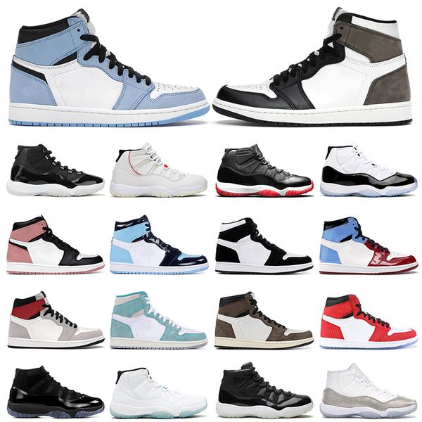 

1s 11s men women basketball shoes university blue dark mocha smoke grey twist 25th anniversary concord cap and gown bred fashion trainers sp