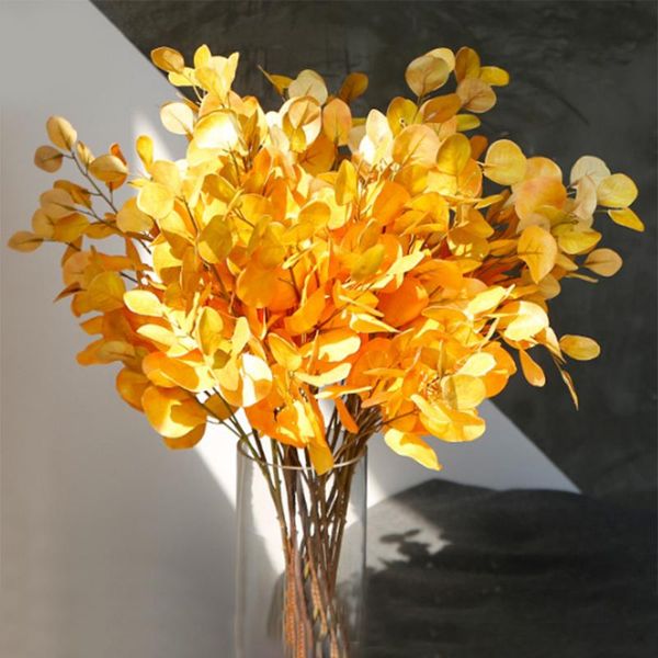 

decorative flowers & wreaths 1pc handmade eucalyptus money leaf simulation european artificial green yellow plant flower home decorations