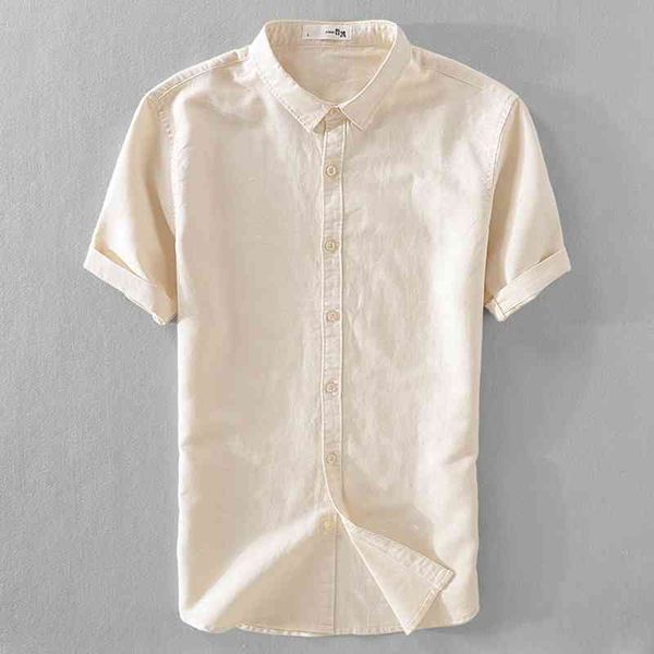 

cotton men's short sleeve simple fashion korean multicolor linen new slim shirt summer2021, White;black
