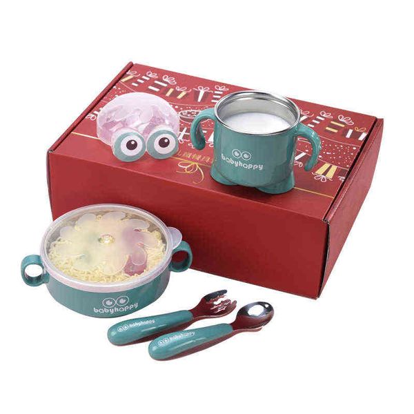 

creative stainless steel tableware gift box opening gift promotion children's tableware set household bowl cup fork spoon set g1210