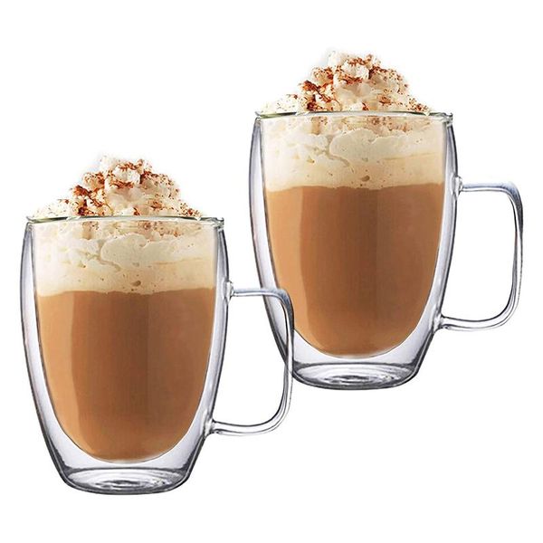 

wine glasses heat resistant double wall glass cup 2pc 250/350/450 ml beer coffee water cups transparent wholesale drink set