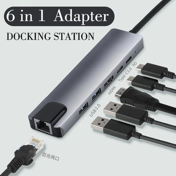 

docking stations type-c 6 in1 station to usb3.0 tf/sd card hub lapusb explosion models 1080p gige vision dc3.5mm pd fast