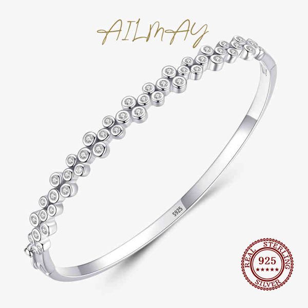 

ailmay real 925 sterling silver fashion round bubble clear zircon bracelets for women statement jewelry gift, Black