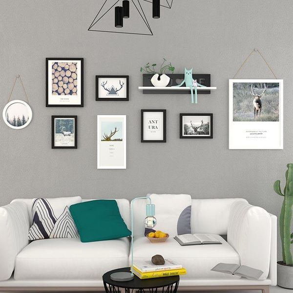 

picture frame mural shelf nordic elk living room decorative painting sofa background wall po hanging wood 1 s 8 pcs/lot frames