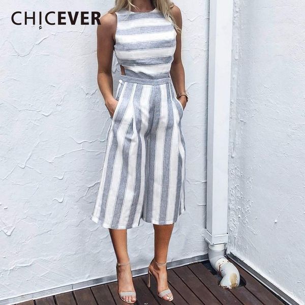 

women's jumpsuits & rompers chicever off shoulder striped trousers for women hollow sleeveless 2021 spring slim calf length pants cloth, Black;white