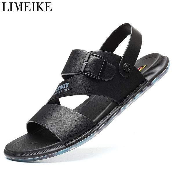 

sandals limeike men summer fashion beach male shoes casual black soft