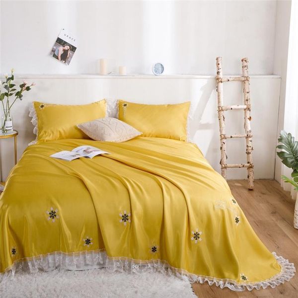 

bedding sets summer cold sleeping mat bellflower luxury lace bed sheet embroidery thin bedspread luster soft 3pcs pillowcases cool