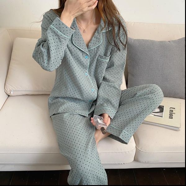 

polka dot gentle two womens sleepwears piece suits chic soft sweet warm cute winter loose pajamas fresh home clothes, Black;red
