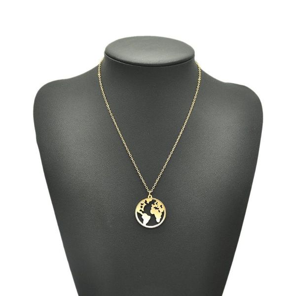 

geometric circle map pendant necklace fashion simple hollow neck chain clavicle jewelry gold chains, Silver
