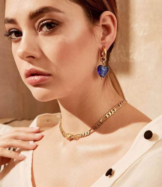 

stud blue love earrings personality high-end fashionable girl, Golden;silver