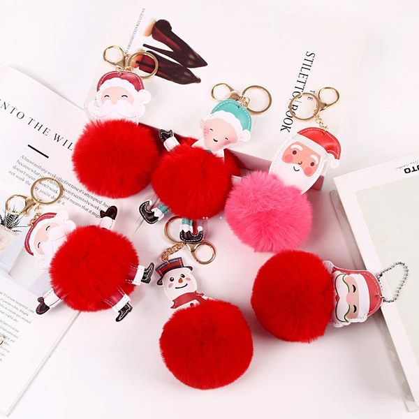 Partybevorzugung Großer roter Weihnachtsmann Flauschiger Schlüsselanhänger Partygeschenke Faux Kaninchenfell Ball Pom Schlüsselanhänger Frauen Tasche Schlüsselanhänger BWB9288