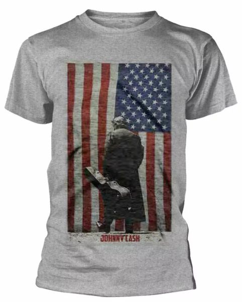

official johnny cash t shirt american flag grey mens classic rock tee new, White;black
