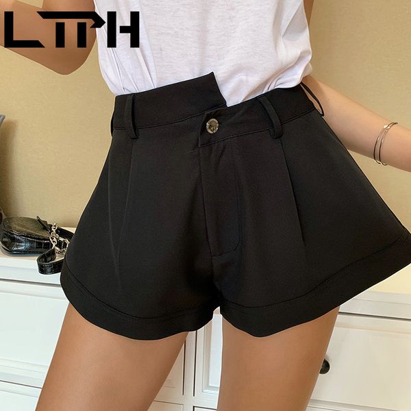 

simple fashion asymmetrical high waist women shorts solid color all-match casual short pant wide legs spring summer 210427, White;black