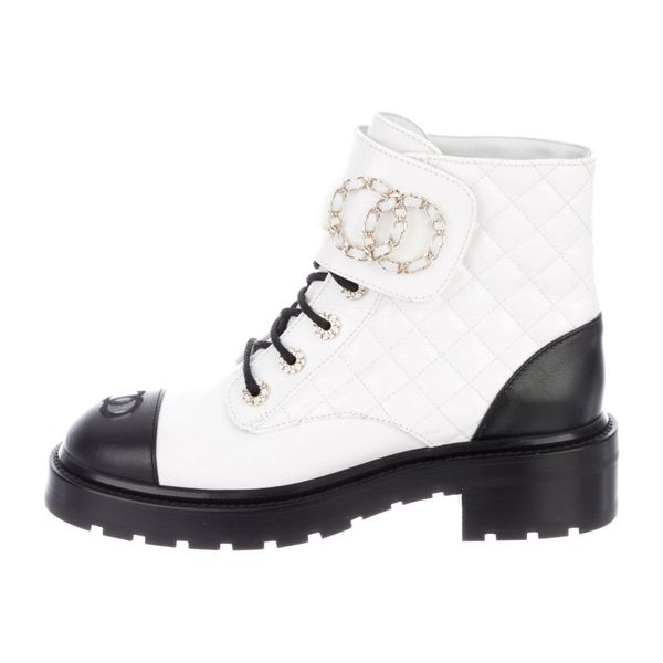 

heavy duty chunky platform boots leather lace-up shoes combat boot chains buckle low heel martin booties ankle luxury designers brands punky, Black